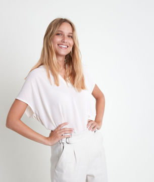 Picture of WALLAS POWDER PINK TWO-FABRIC V-NECK TOP